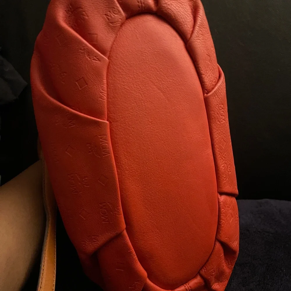 MCM Orange Embossed Leather Medium Two-way Bag W/ Detachable Strap EUC